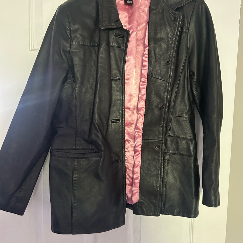 Vintage Style & Co Genuine Leather Jacket – Medium – Pink Satin Lining 💖